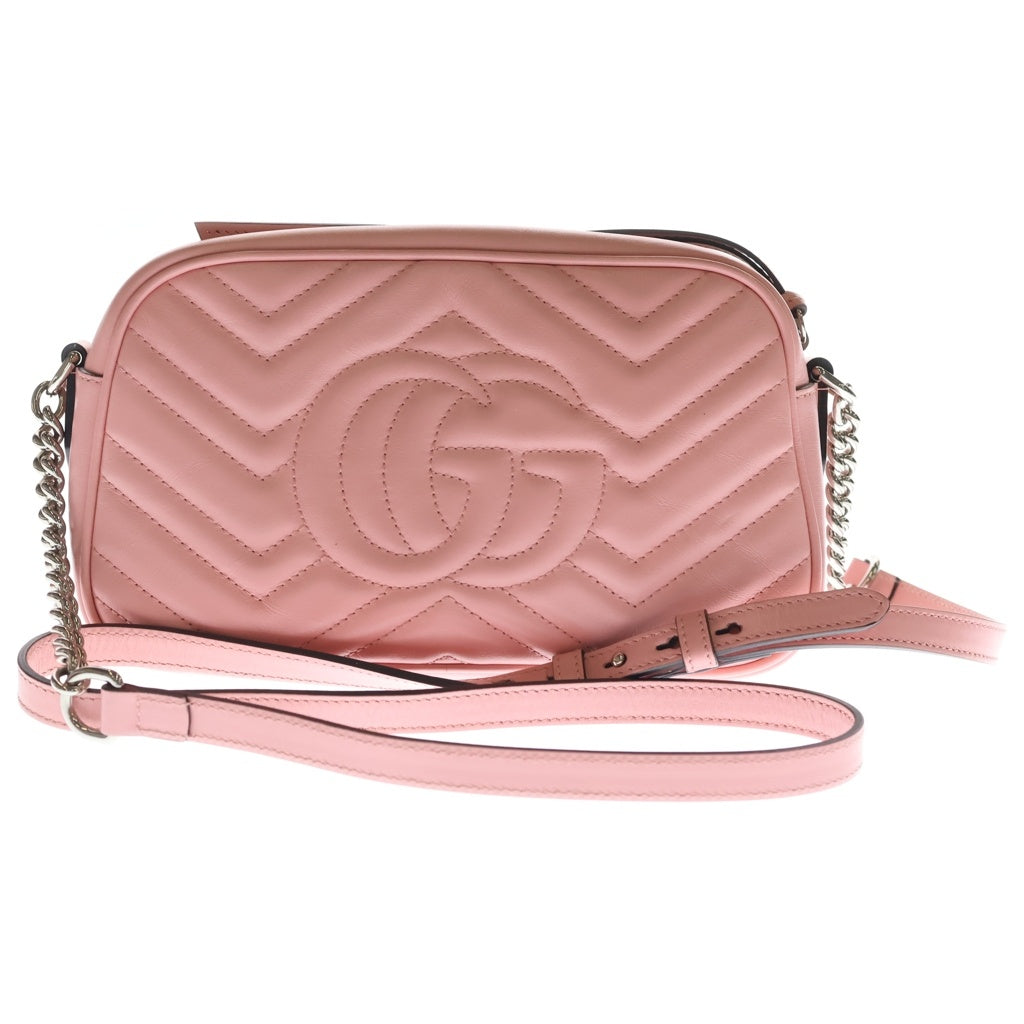 GUCCI(グッチ) GGマーモント キルティング チェーンショルダーバッグ ピンク レザー 447632 シルバー金具 レディース