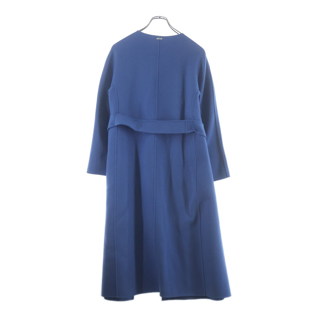 Max Mara(マックスマーラ) ウール ノーカラー ベルト付き ガウン ロングコート ブルー レディース