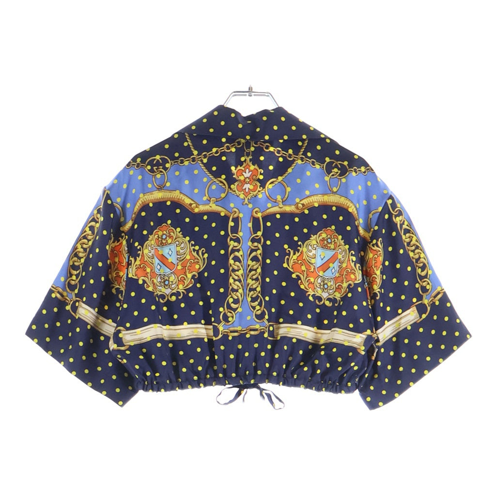 GUCCI(グッチ) ZANUR クロップド 半袖シャツ ボタンダウン シルク 総柄 ネイビー 744796 レディース