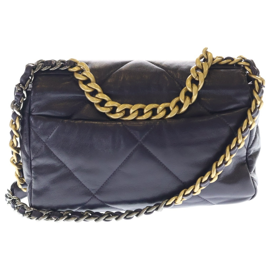 CHANEL(シャネル) シャネル19 ラムスキン ゴールド×シルバー金具 ターンロック 2WAY チェーンショルダーバッグ ハンドバッグ パープル レディース