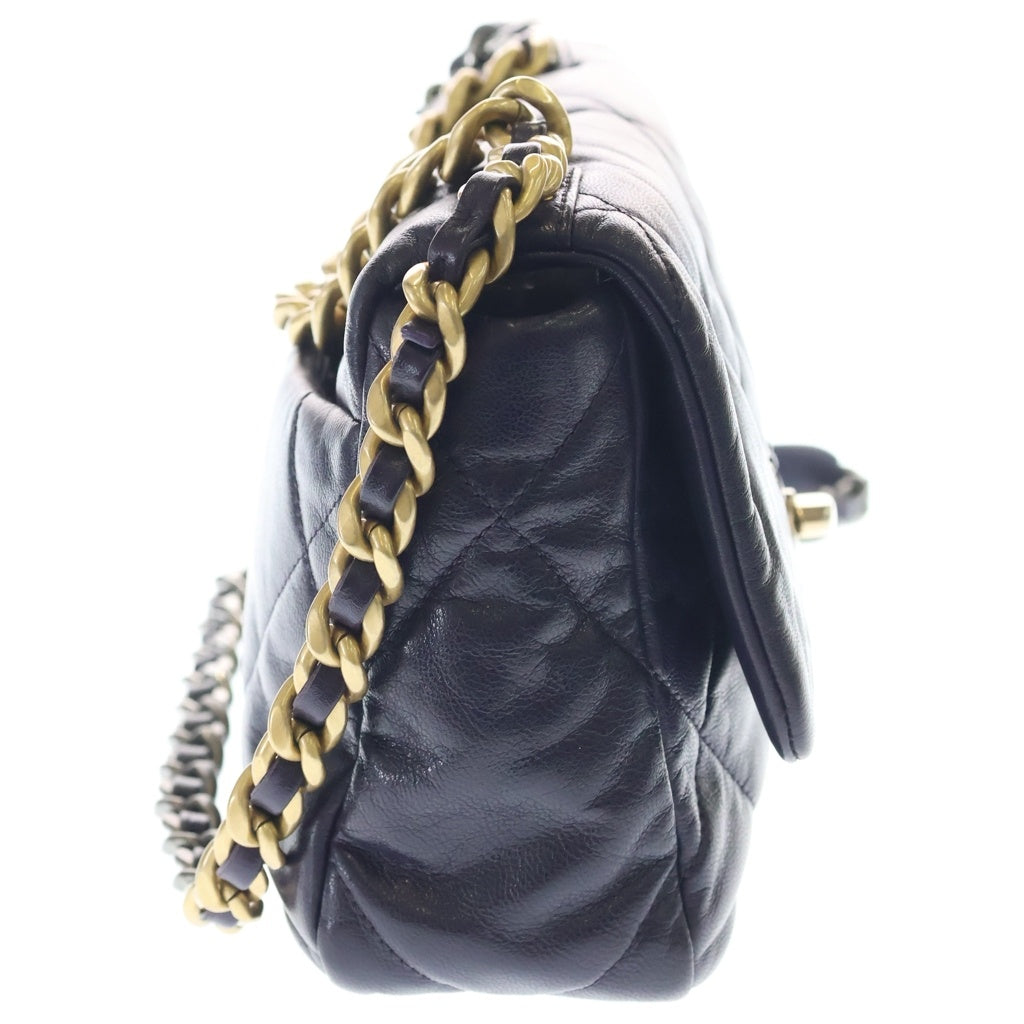 CHANEL(シャネル) シャネル19 ラムスキン ゴールド×シルバー金具 ターンロック 2WAY チェーンショルダーバッグ ハンドバッグ パープル レディース