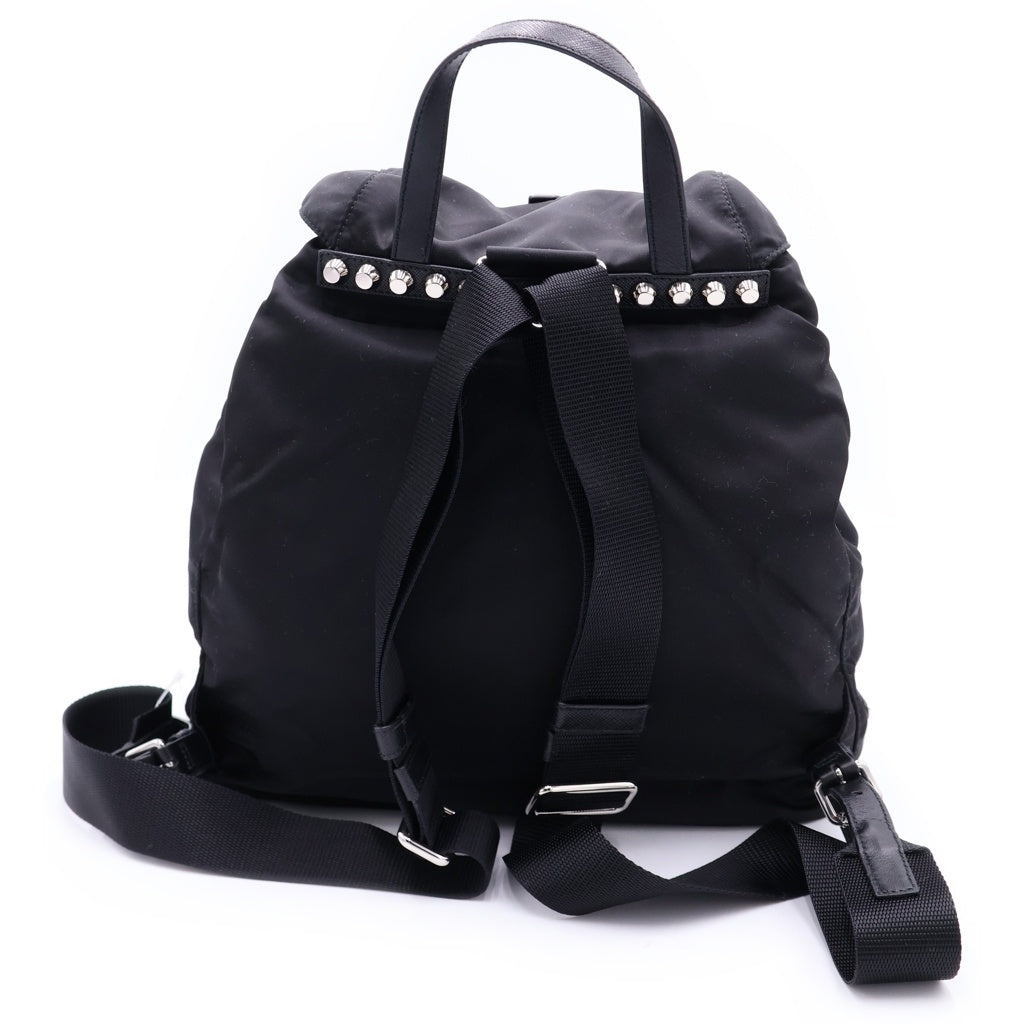 PRADA(プラダ) スタッズ テスート ナイロン シルバー金具 バックパック リュックサック ブラック レディース
