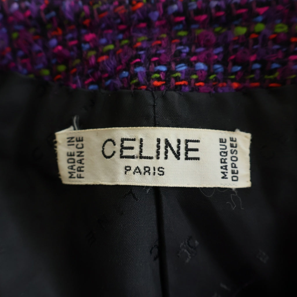 CELINE(セリーヌ) OLD ツイード セットアップ ジャケット スカート スカーフ フランス製 パープル レディース
