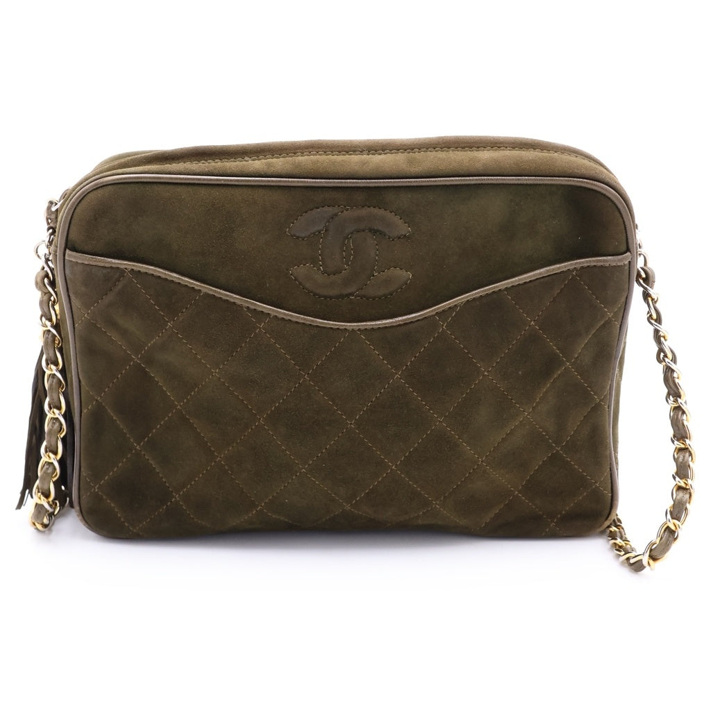 CHANEL(シャネル) マトラッセ ココマーク スエード フリンジ タッセル チェーンショルダーバッグ グリーン系 レディース