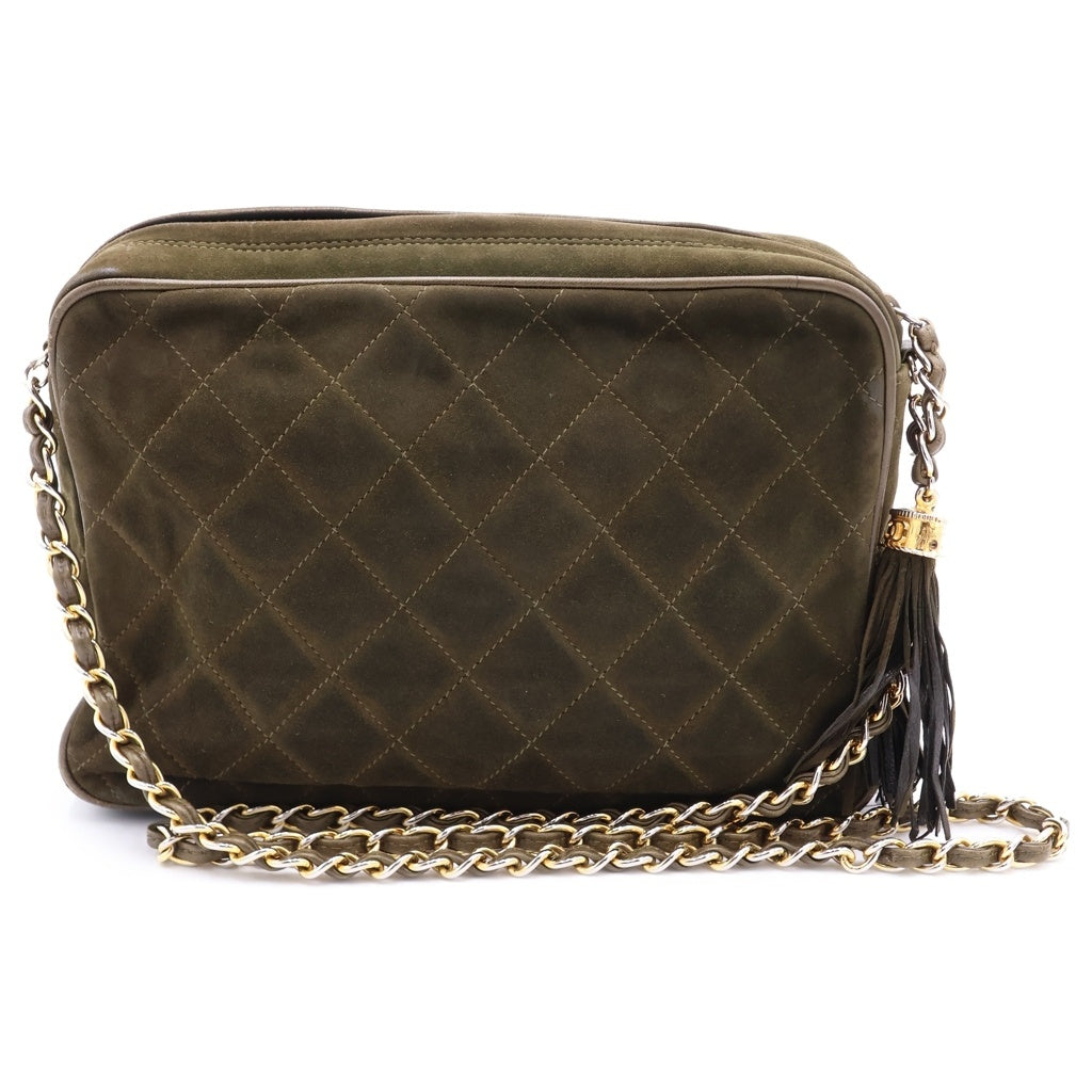 CHANEL(シャネル) マトラッセ ココマーク スエード フリンジ タッセル チェーンショルダーバッグ グリーン系 レディース