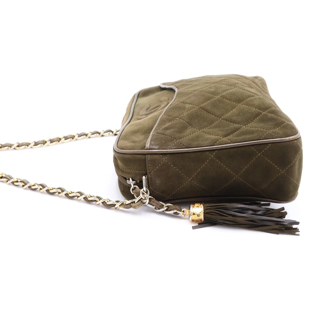 CHANEL(シャネル) マトラッセ ココマーク スエード フリンジ タッセル チェーンショルダーバッグ グリーン系 レディース