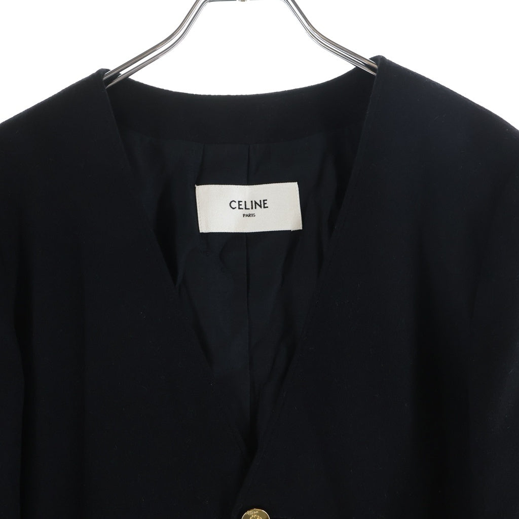 CELINE(セリーヌ) 25SS カシミアフランネル シャスール ノーカラージャケット 金ボタン ブラック 2V43T311T レディース