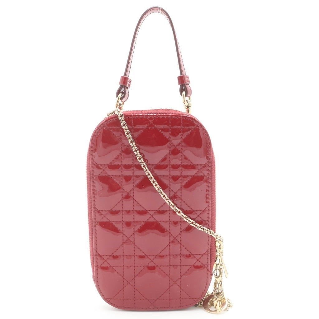 Christian Dior(クリスチャンディオール) カナージュ フォンショルダーバッグ チェーンバッグ ミニバッグ レッド パテント レザー ゴールド金具 レディース