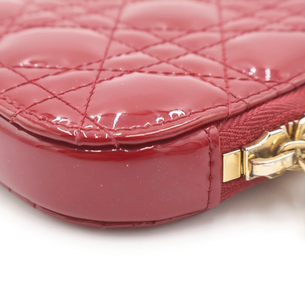 Christian Dior(クリスチャンディオール) カナージュ フォンショルダーバッグ チェーンバッグ ミニバッグ レッド パテント レザー ゴールド金具 レディース
