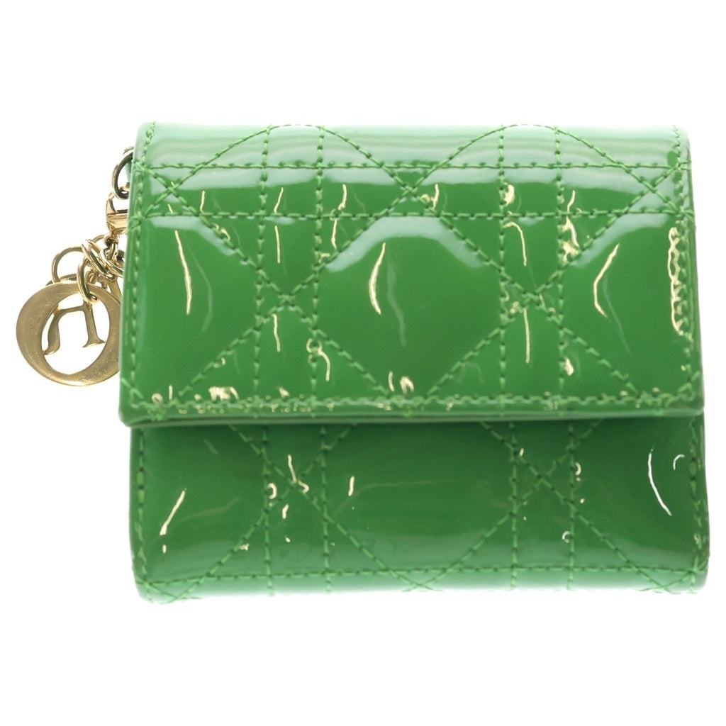 Christian Dior(クリスチャンディオール) レディディオール ロータスウォレット パテント カナージュ 三つ折り財布 コンパクトウォレット グリーン レディース