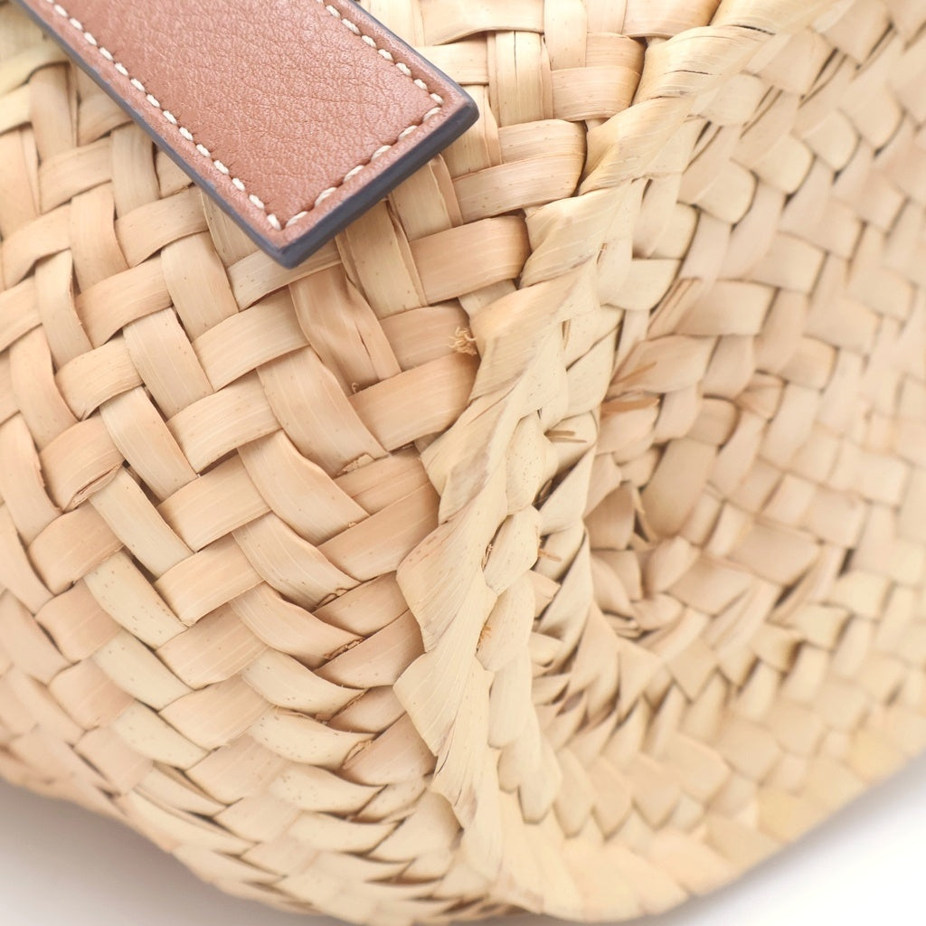 LOEWE(ロエベ) アナグラム ハンドバッグ カゴバッグ ブラウン×ベージュ レザー×ラフィア シルバー金具 レディース