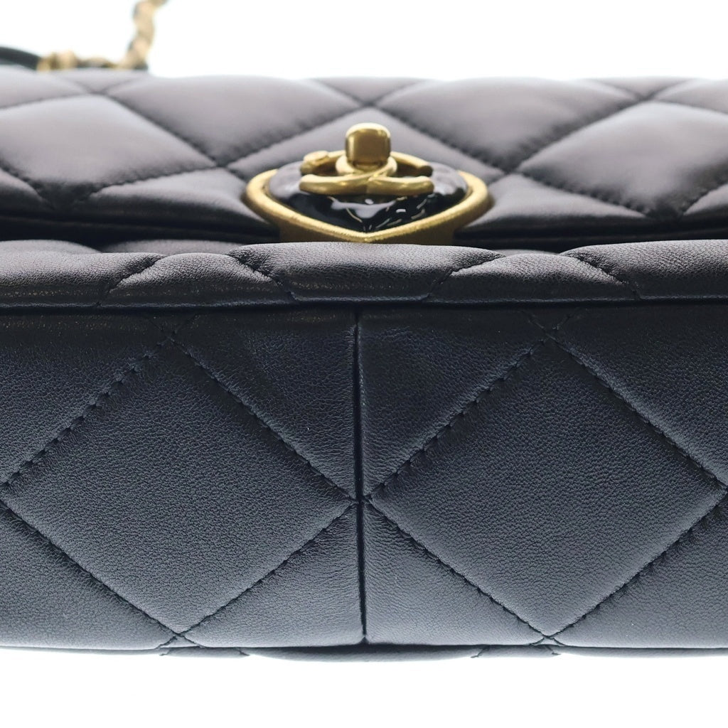 CHANEL(シャネル) マトラッセ ハートロック チェーンショルダーバッグ ラムスキン ゴールド金具 ブラック プレート AS3979 レディース