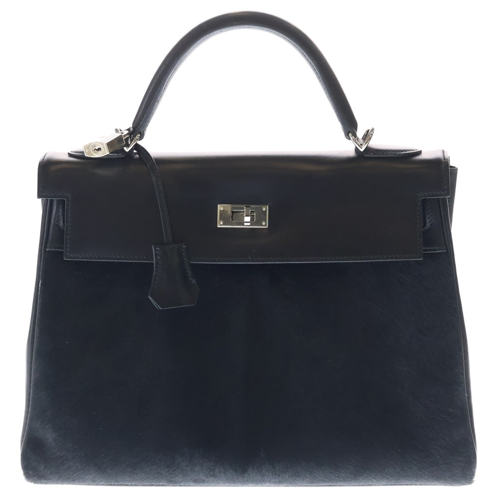 HERMES(エルメス) ケリー32 エバーカーフ ヴォートロイカ シルバー金具 ブラック □K刻印 レディース