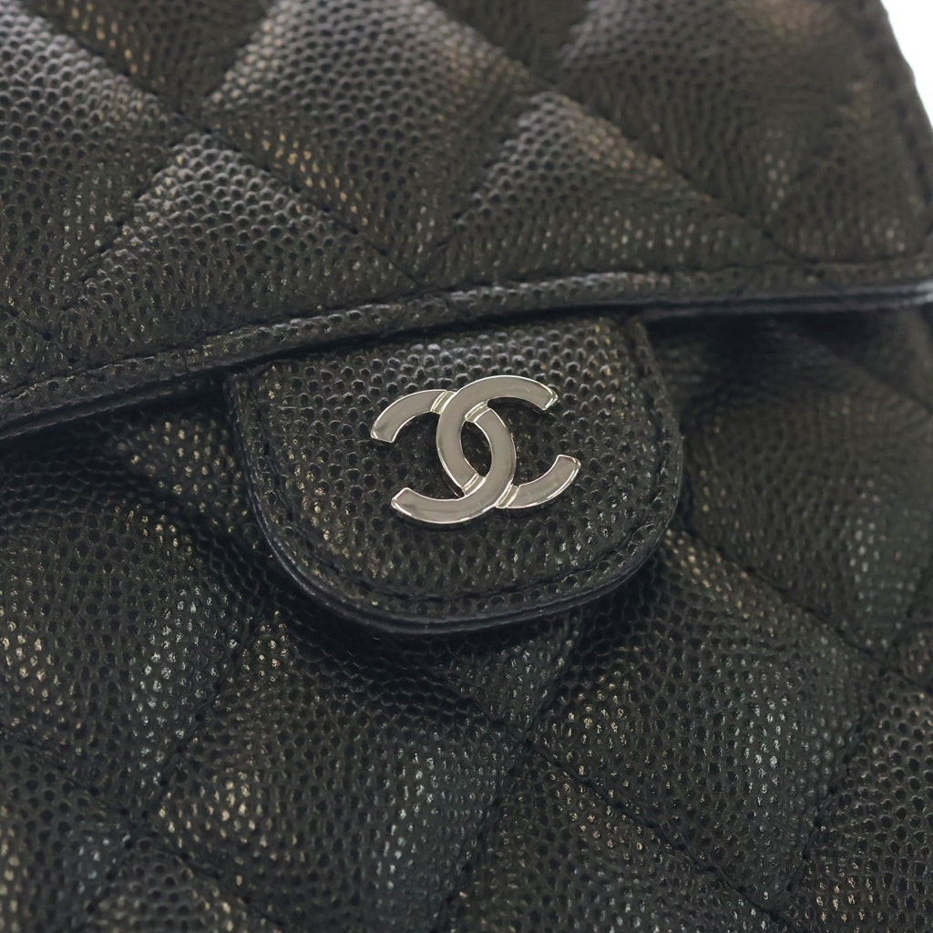 CHANEL(シャネル) マトラッセ チェーンショルダーフォンポーチ ブラック キャビアスキン ポシェット シルバー金具 AP2164 レディース