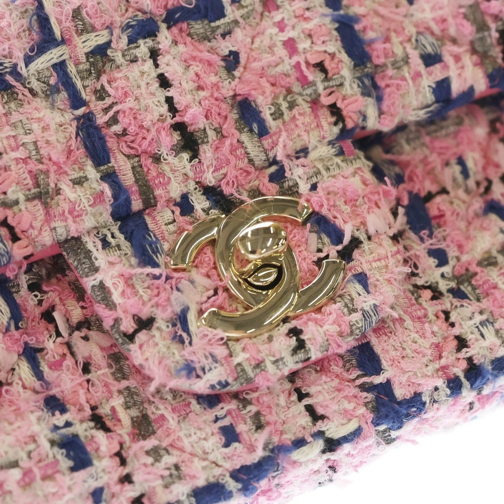 CHANEL(シャネル) ミニマトラッセ 20 シングルフラップ シングルチェーン ショルダーバッグ ピンク ツイード GD金具 レディース