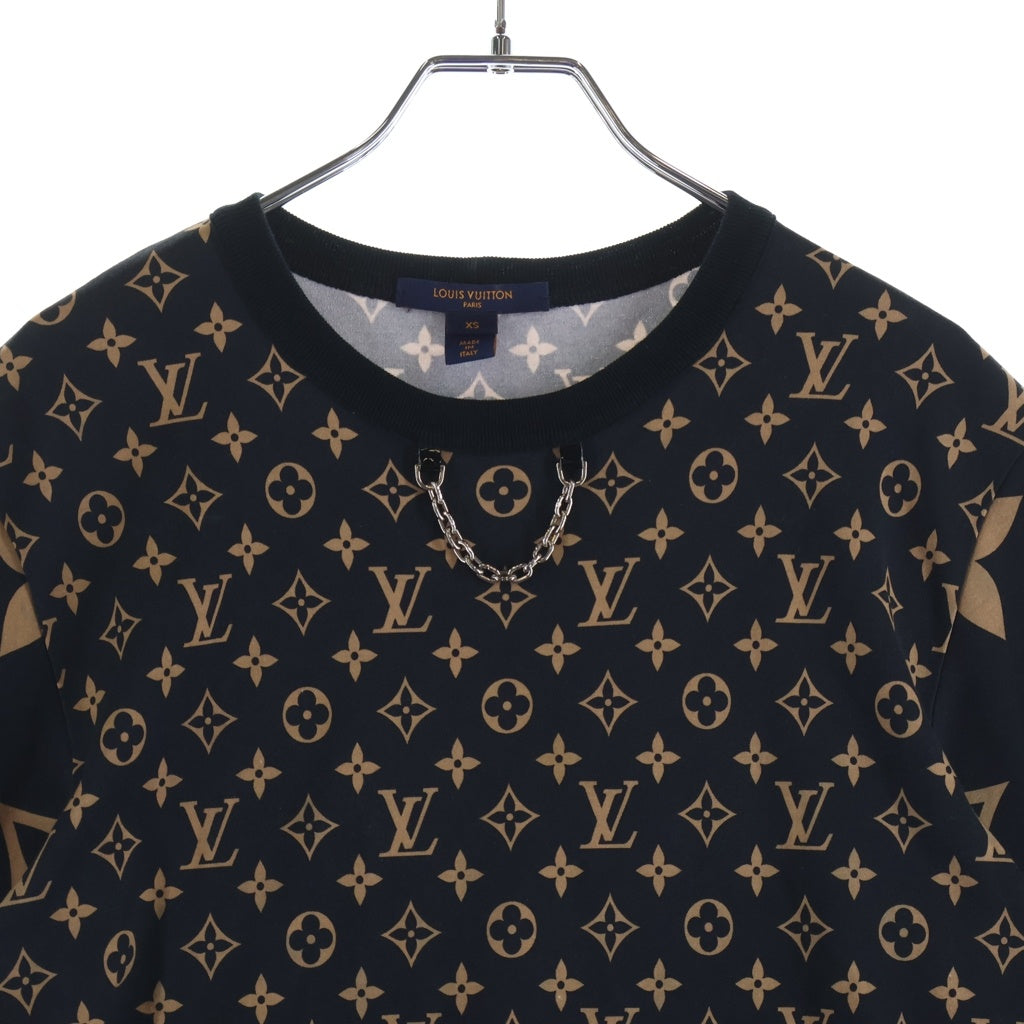 LOUIS VUITTON(ルイヴィトン) 21AW ミックス モノグラム チェーン 半袖Tシャツ カットソー ネイビー/ベージュ RW212W GR5 FLTS25 レディース
