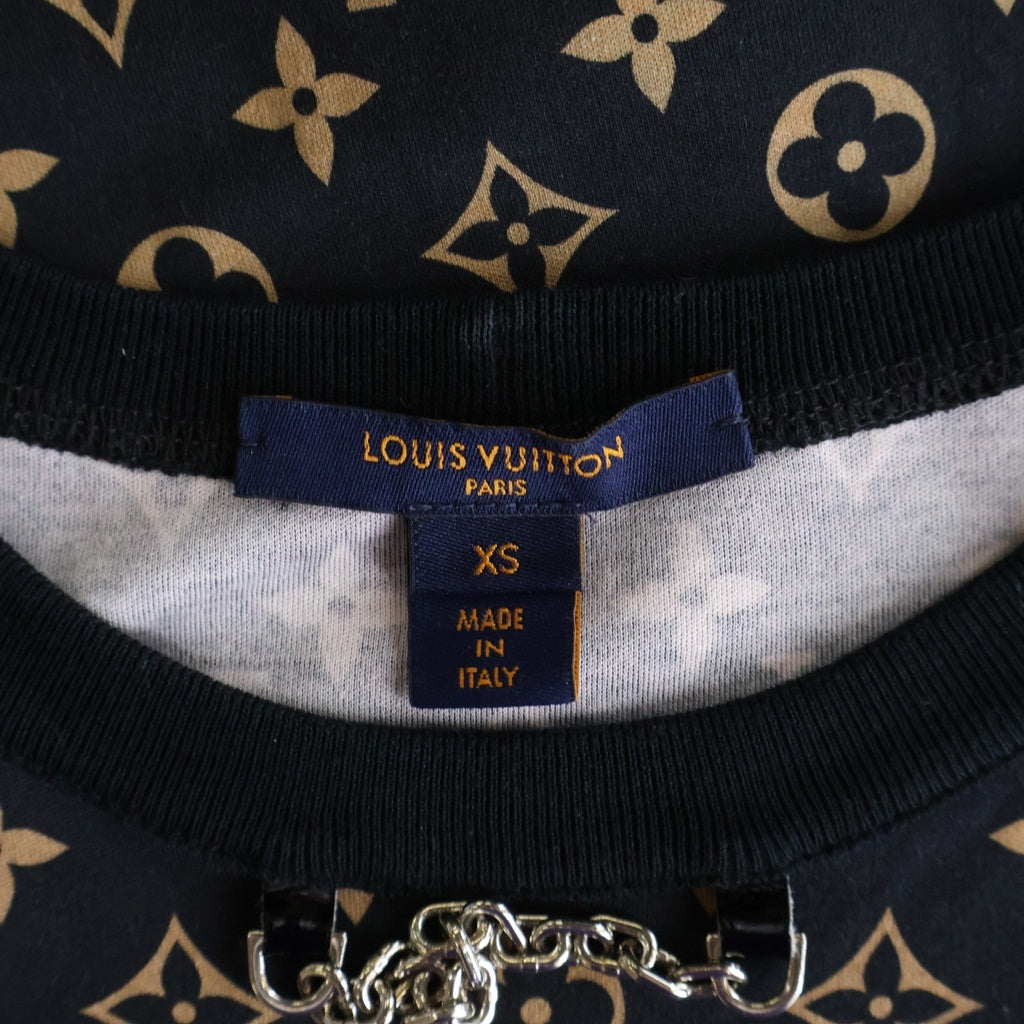 LOUIS VUITTON(ルイヴィトン) 21AW ミックス モノグラム チェーン 半袖Tシャツ カットソー ネイビー/ベージュ RW212W GR5 FLTS25 レディース