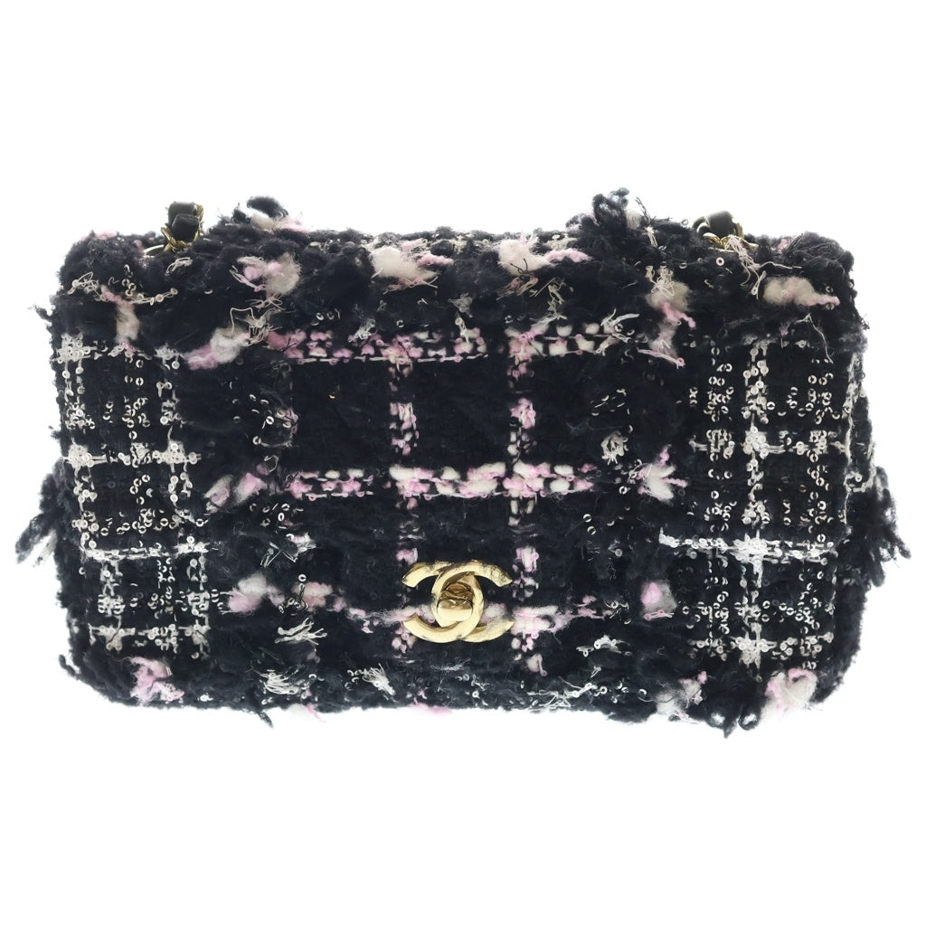 CHANEL(シャネル) ミニマトラッセ ツイード チェーンショルダーバッグ ブラック/ピンク/ホワイト ゴールド金具 レディース