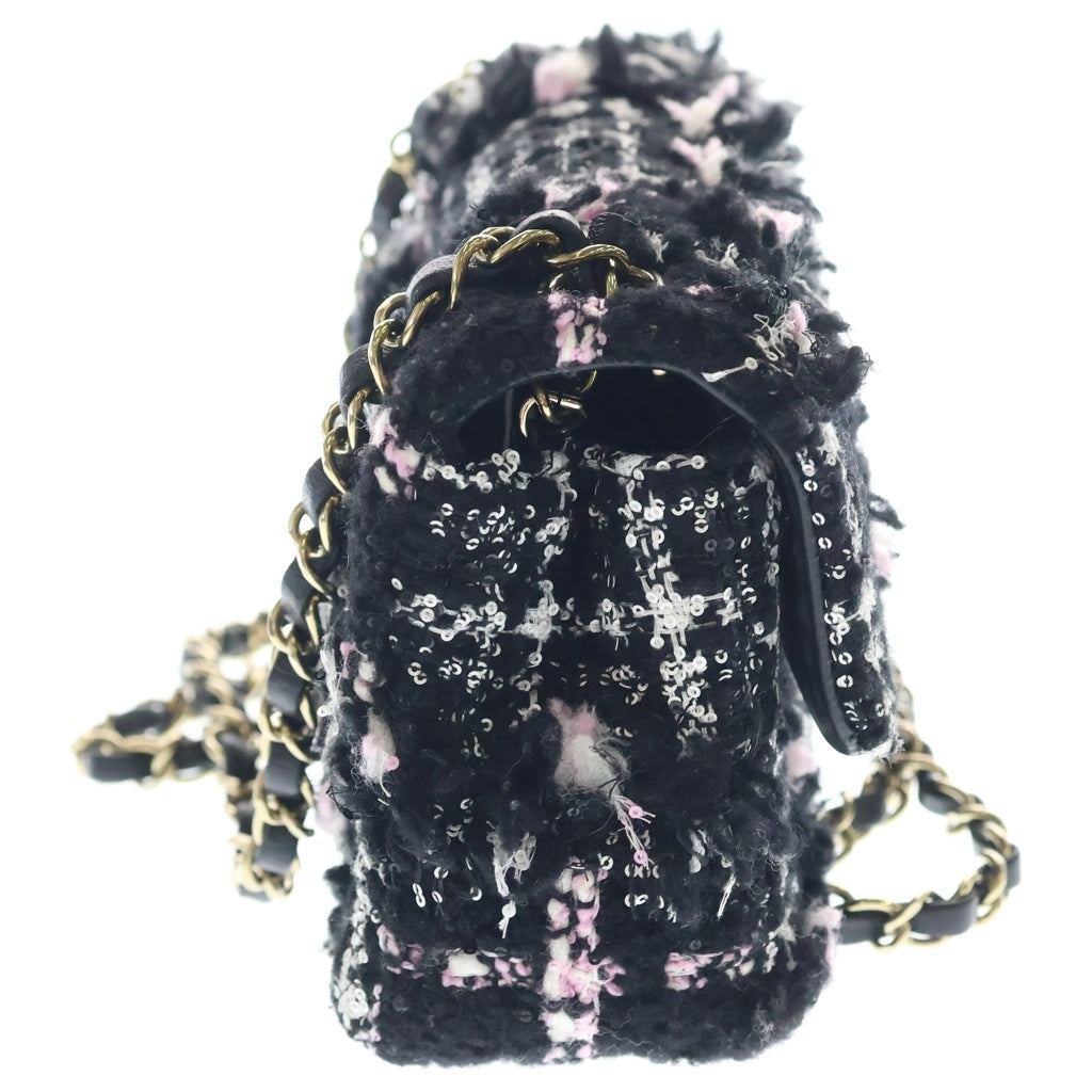 CHANEL(シャネル) ミニマトラッセ ツイード チェーンショルダーバッグ ブラック/ピンク/ホワイト ゴールド金具 レディース