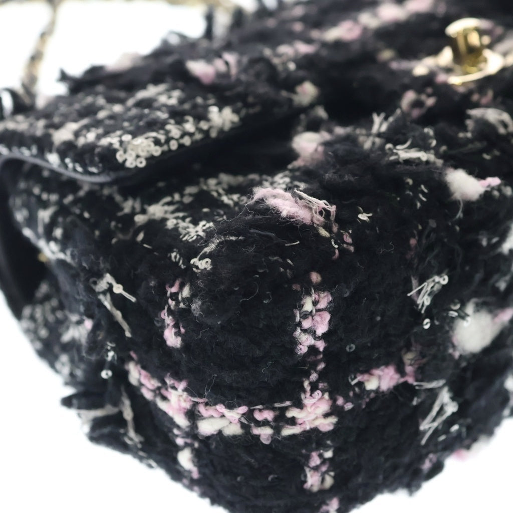 CHANEL(シャネル) ミニマトラッセ ツイード チェーンショルダーバッグ ブラック/ピンク/ホワイト ゴールド金具 レディース