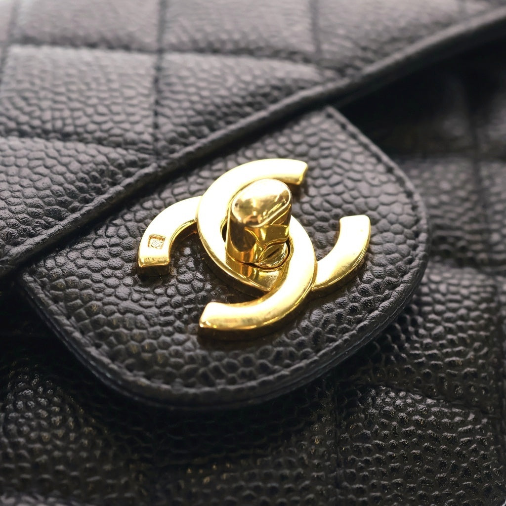 CHANEL(シャネル) マトラッセ 23 キャビアスキン レザー 2WAY Wフラップ Wチェーン ショルダーバッグ ゴールド金具 ブラック A01113 7番台 レディース