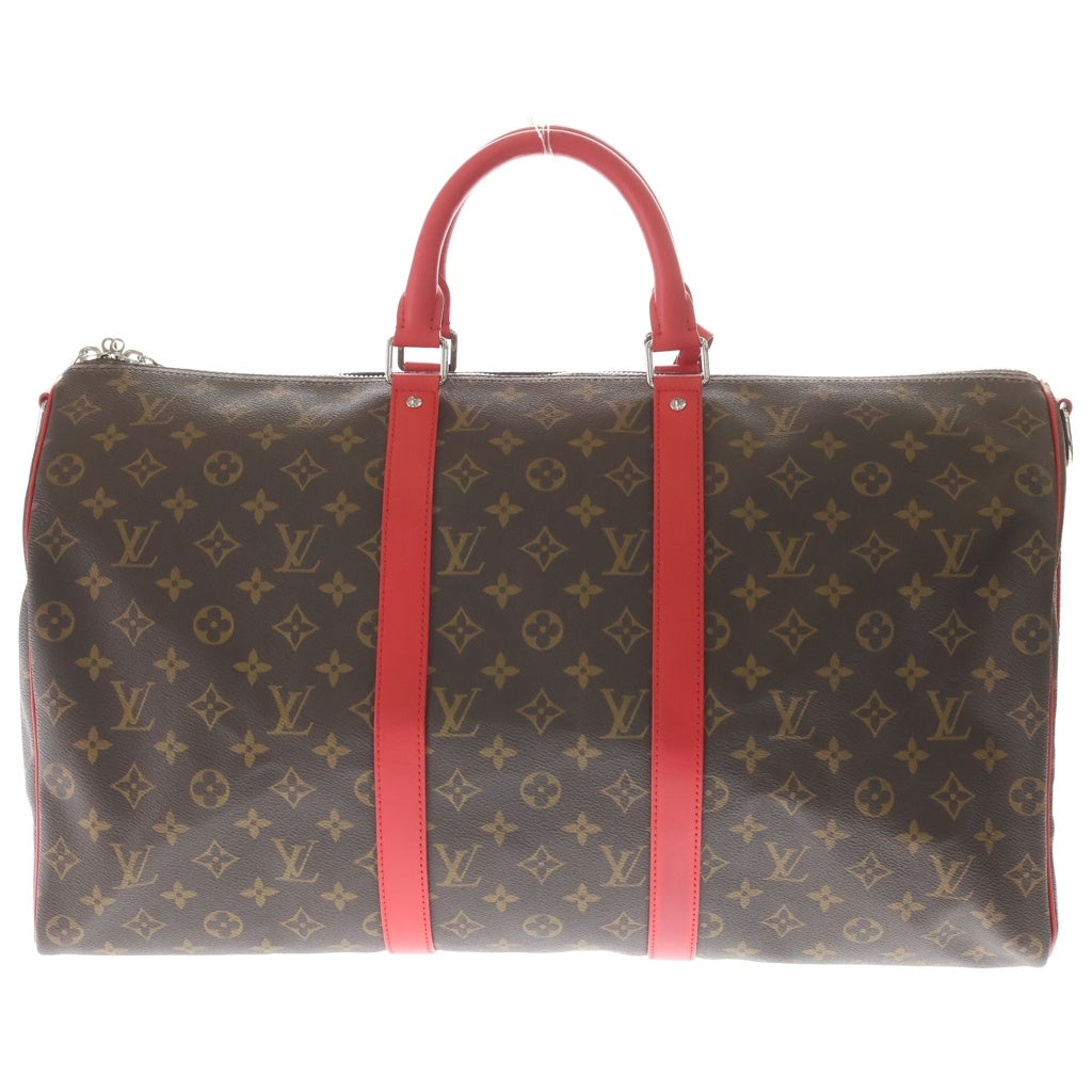 LOUIS VUITTON(ルイヴィトン) モノグラム キーポルバンドリエール50 トラベルバッグ ボストンバッグ ハンドバッグ ブラウン×ポピーレッド レザー×PVC M44740 シルバー金具 レディース