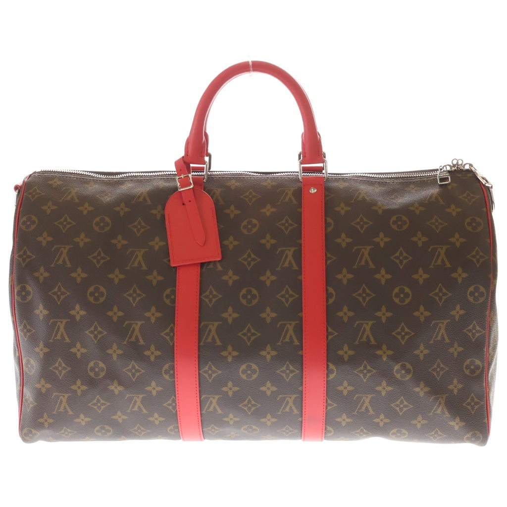 LOUIS VUITTON(ルイヴィトン) モノグラム キーポルバンドリエール50 トラベルバッグ ボストンバッグ ハンドバッグ ブラウン×ポピーレッド レザー×PVC M44740 シルバー金具 レディース