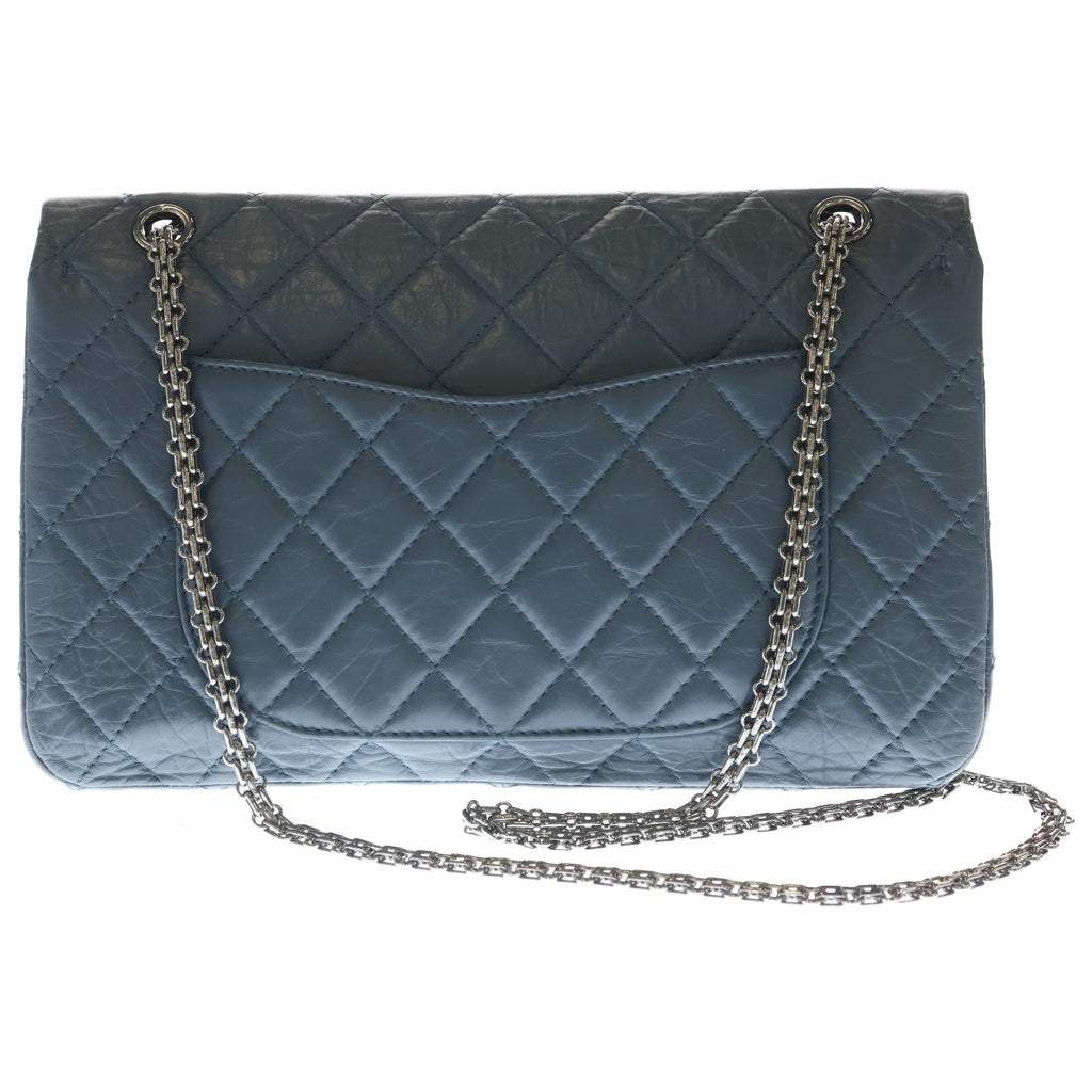 CHANEL(シャネル) 2.55 マトラッセ カーフスキン レザー Wフラップ Wチェーン ショルダーバッグ シルバー金具 スモーキーブルー 17番台 レディース