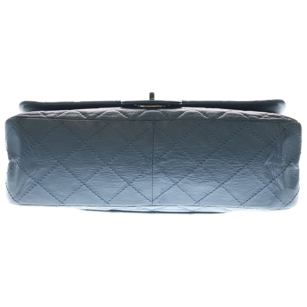 CHANEL(シャネル) 2.55 マトラッセ カーフスキン レザー Wフラップ Wチェーン ショルダーバッグ シルバー金具 スモーキーブルー 17番台 レディース