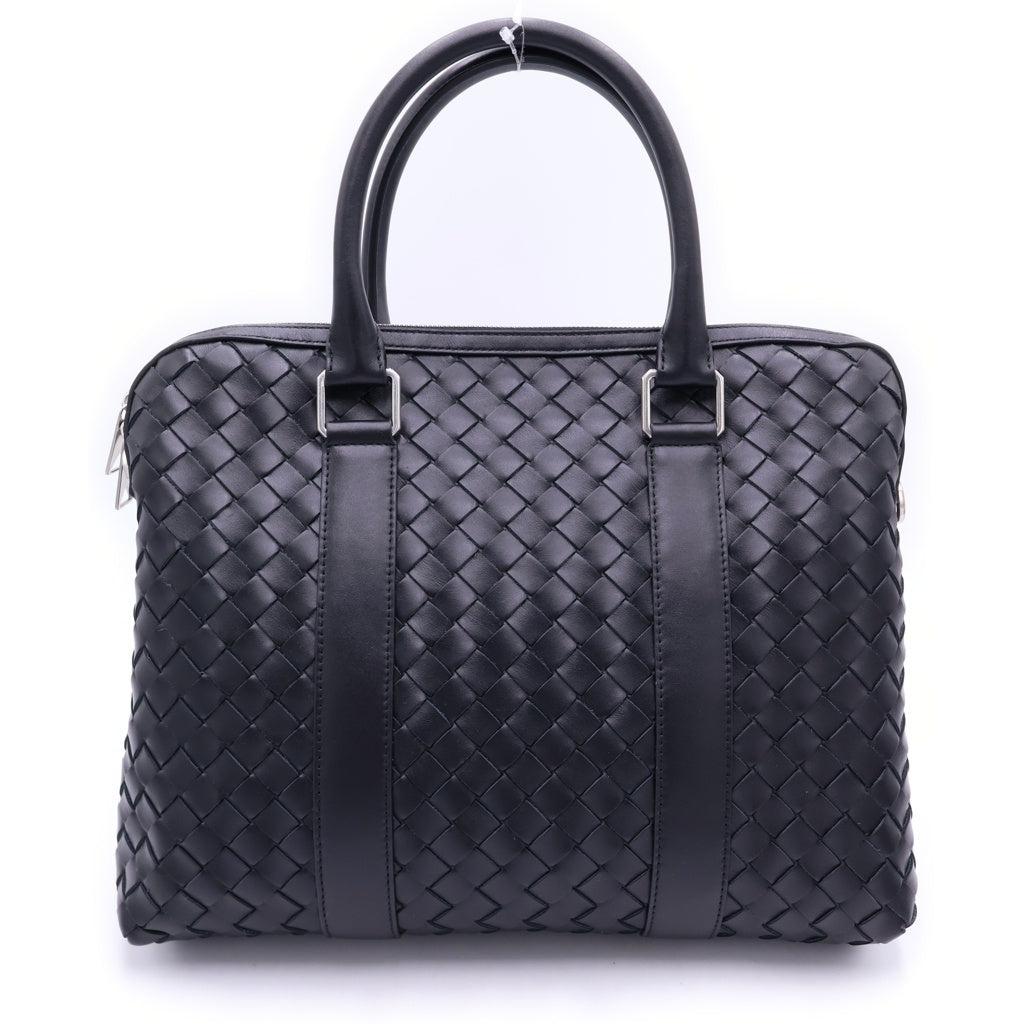 BOTTEGA VENETA(ボッテガヴェネタ) イントレチャート ブリーフケース ハンドバッグ ビジネスバッグ ショルダーバッグ ブラック レザー シルバー金具