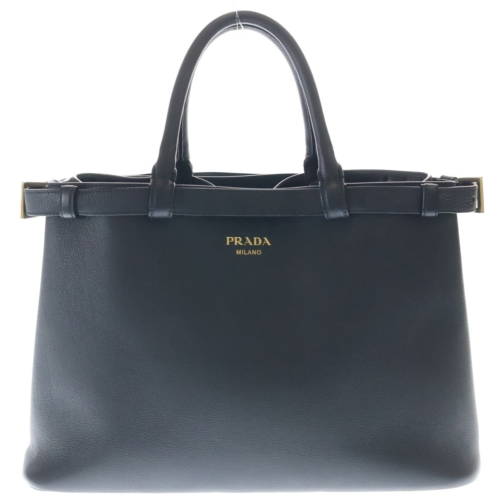 PRADA(プラダ) 2WAYハンドバッグ ミディアム ショルダーバッグ ブラック ソフトグレインレザー 1BA417 ゴールド金具 レディース