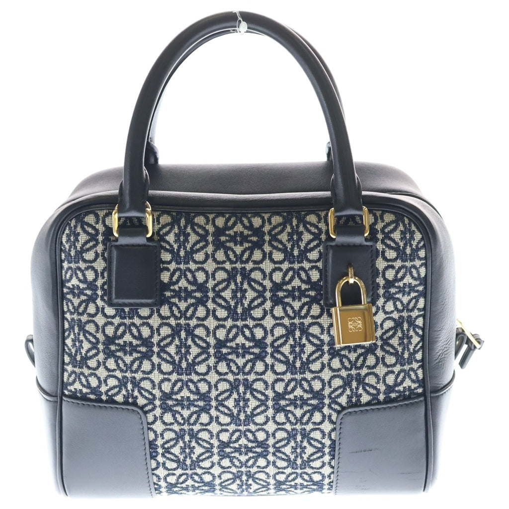 LOEWE(ロエベ) アナグラム アマソナ19 ジャガード キャンバス×レザー 2WAY ハンドバッグ ショルダーバッグ ブラック/ベージュ レディース
