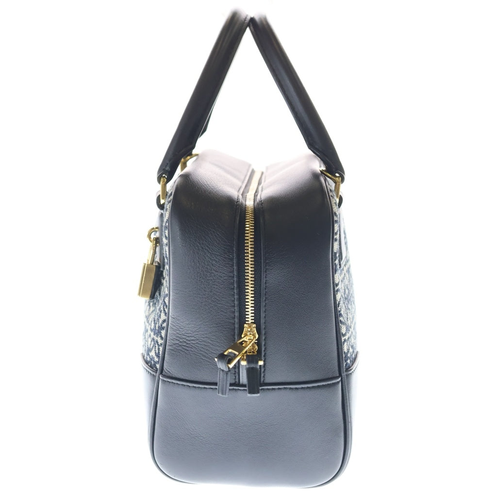 LOEWE(ロエベ) アナグラム アマソナ19 ジャガード キャンバス×レザー 2WAY ハンドバッグ ショルダーバッグ ブラック/ベージュ レディース