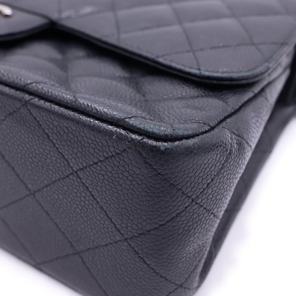 CHANEL(シャネル) デカマトラッセ 30 WフラップWチェーンショルダーバッグ ブラック キャビアスキン シルバー金具 14番台 A58600 レディース