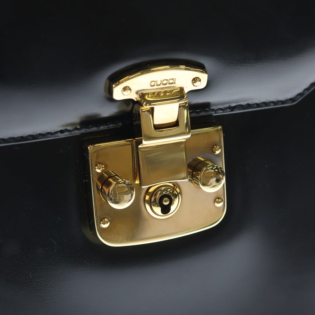 GUCCI(グッチ) レディロック ハンドバッグ ブラック レザー ゴールド金具 レディース