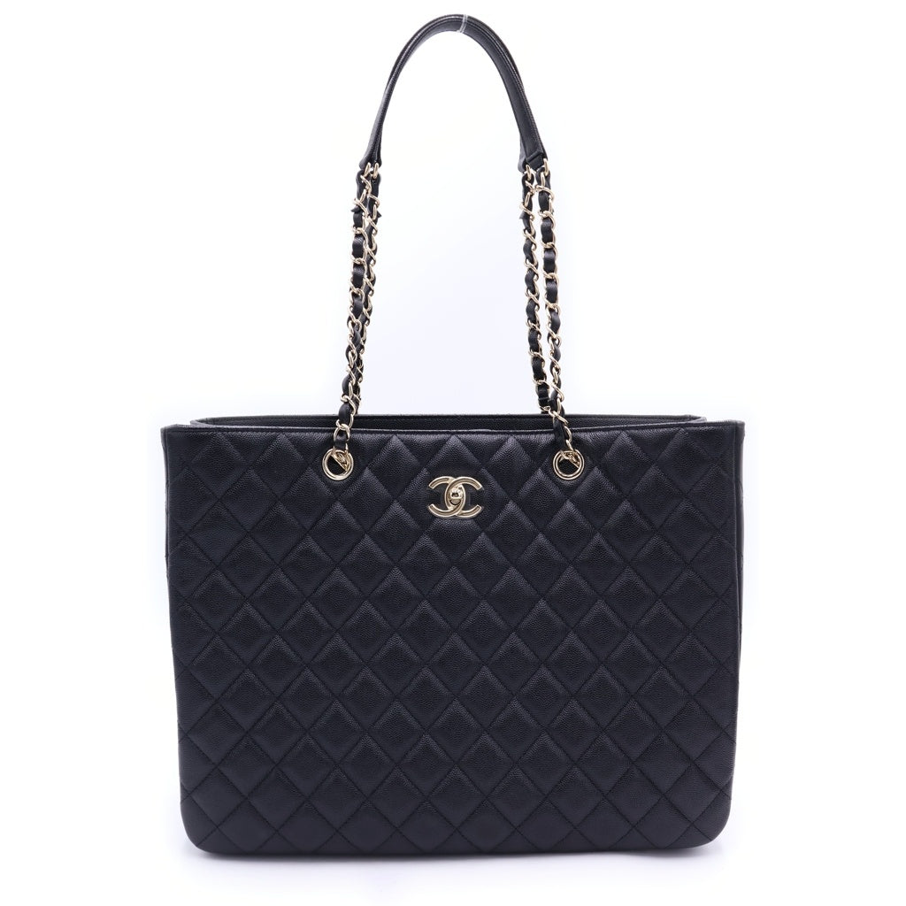 CHANEL(シャネル) マトラッセ チェーントートバッグ ラージ キャビアスキン シルバー金具 ブラック A91046 プレート レディース