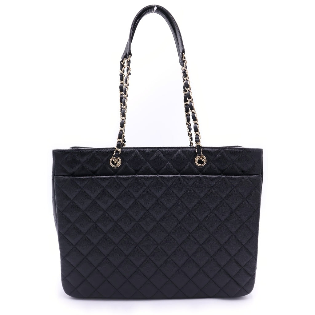 CHANEL(シャネル) マトラッセ チェーントートバッグ ラージ キャビアスキン シルバー金具 ブラック A91046 プレート レディース