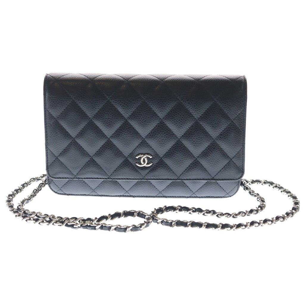 CHANEL(シャネル) クラシックチェーンウォレット キャビアスキン レザー ショルダーバッグ シルバー金具 ブラック AP0250 シール