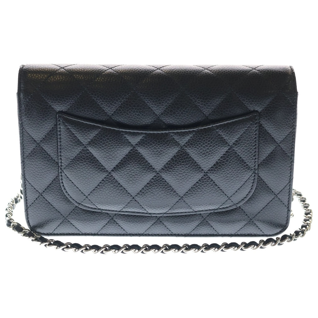 CHANEL(シャネル) クラシックチェーンウォレット キャビアスキン レザー ショルダーバッグ シルバー金具 ブラック AP0250 シール
