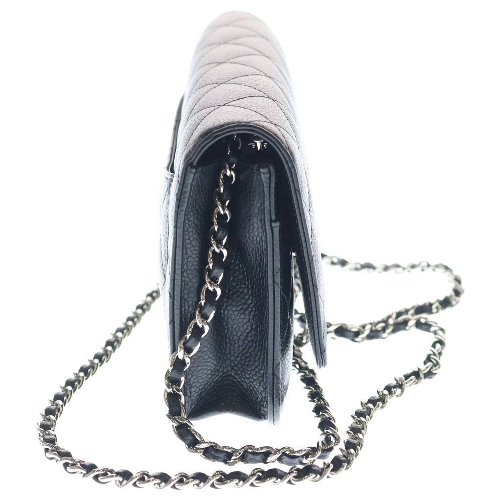 CHANEL(シャネル) クラシックチェーンウォレット キャビアスキン レザー ショルダーバッグ シルバー金具 ブラック AP0250 シール
