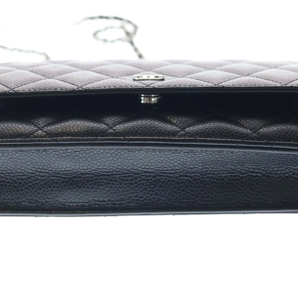 CHANEL(シャネル) クラシックチェーンウォレット キャビアスキン レザー ショルダーバッグ シルバー金具 ブラック AP0250 シール