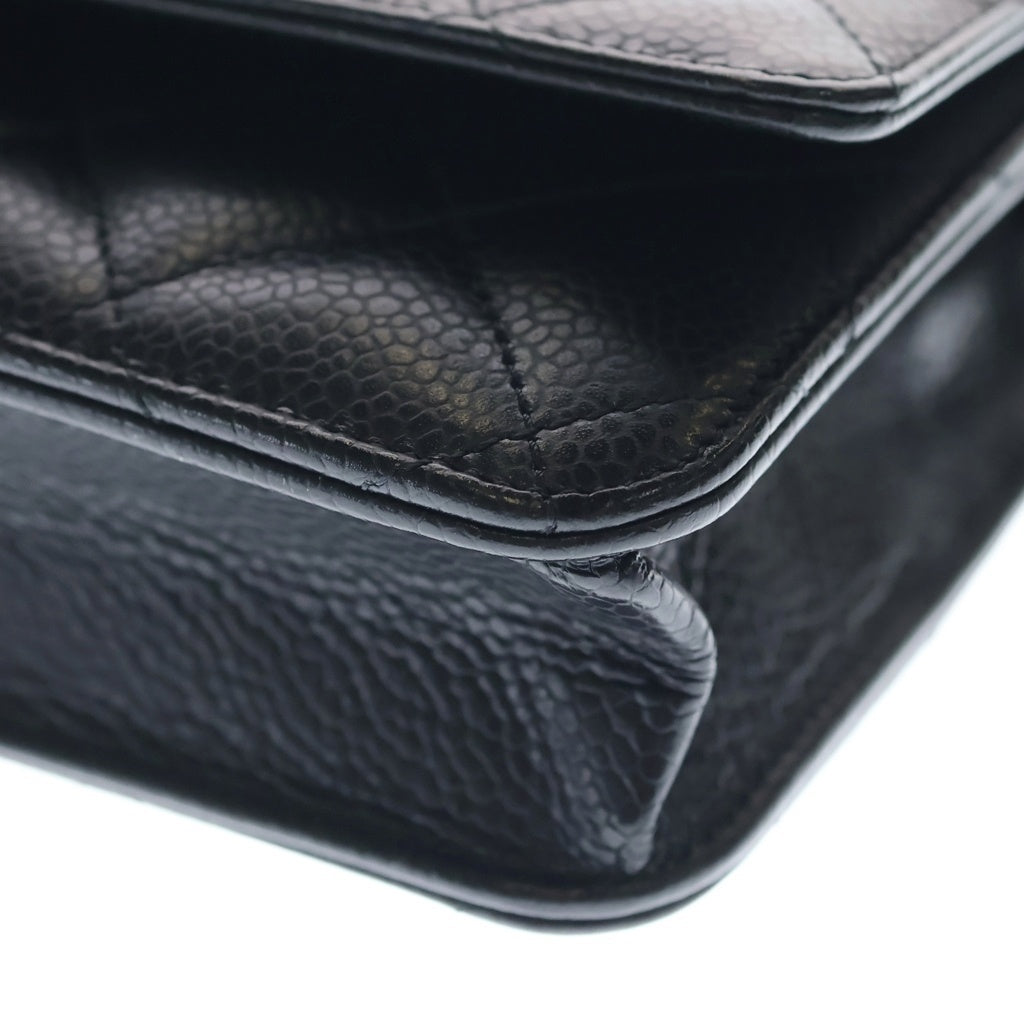 CHANEL(シャネル) クラシックチェーンウォレット キャビアスキン レザー ショルダーバッグ シルバー金具 ブラック AP0250 シール