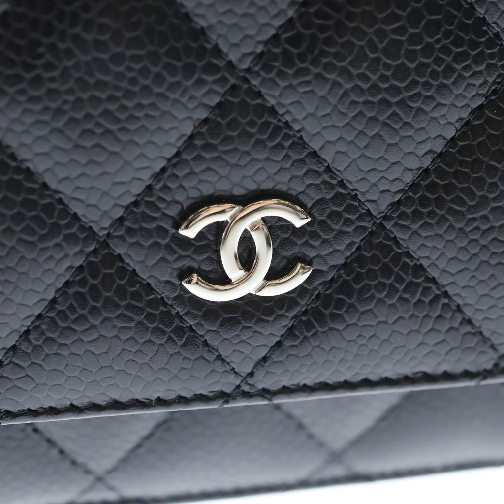 CHANEL(シャネル) クラシックチェーンウォレット キャビアスキン レザー ショルダーバッグ シルバー金具 ブラック AP0250 シール