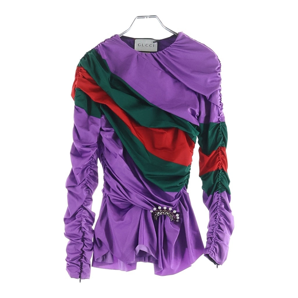 GUCCI(グッチ) ×バレンシアガ ギャザーストレッチブラウス パープル ナイロン×ポリウレタン #38 677041 レディース