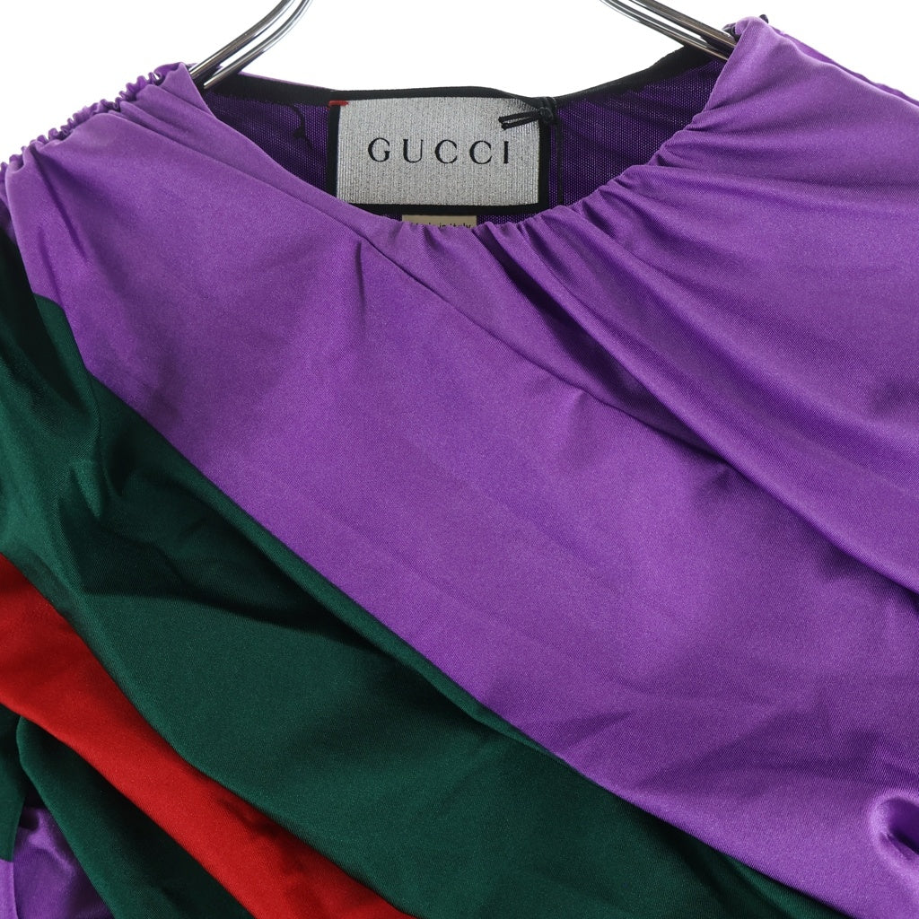 GUCCI(グッチ) ×バレンシアガ ギャザーストレッチブラウス パープル ナイロン×ポリウレタン #38 677041 レディース