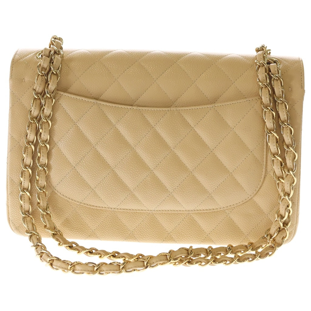 CHANEL(シャネル) デカマトラッセ 30 キャビアスキン レザー Wフラップ Wチェーンショルダーバッグ ゴールド金具 ベージュ 25番台 A58600 レディース
