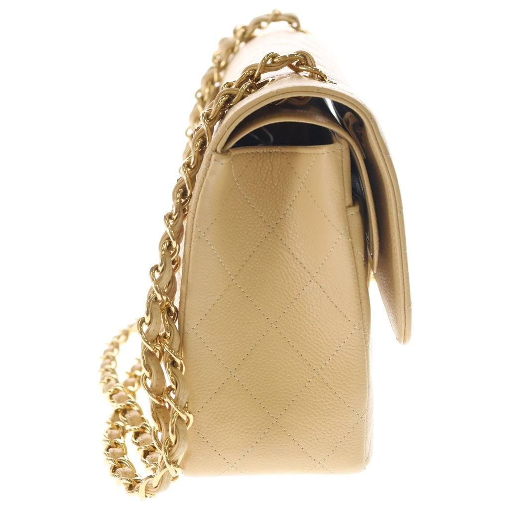 CHANEL(シャネル) デカマトラッセ 30 キャビアスキン レザー Wフラップ Wチェーンショルダーバッグ ゴールド金具 ベージュ 25番台 A58600 レディース