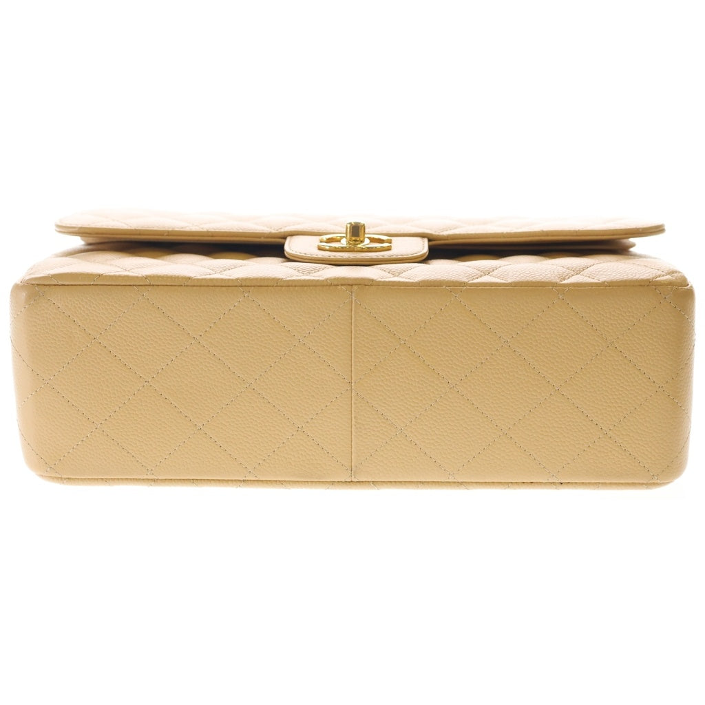CHANEL(シャネル) デカマトラッセ 30 キャビアスキン レザー Wフラップ Wチェーンショルダーバッグ ゴールド金具 ベージュ 25番台 A58600 レディース