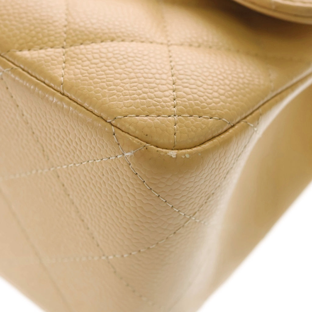 CHANEL(シャネル) デカマトラッセ 30 キャビアスキン レザー Wフラップ Wチェーンショルダーバッグ ゴールド金具 ベージュ 25番台 A58600 レディース