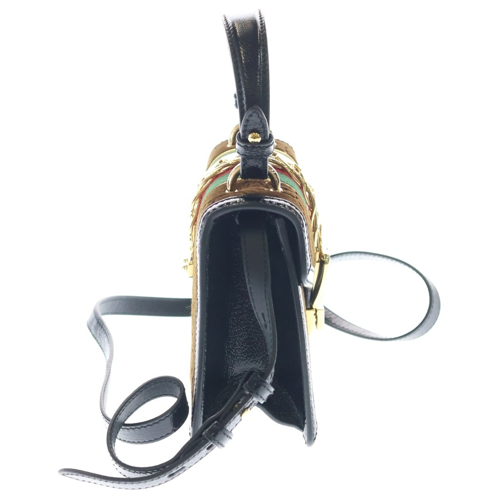 GUCCI(グッチ) シルヴィ GGベルベット ミニ レザー 2WAY ハンド ショルダー バッグ ゴールド金具 ブラウン/ブラック 470270 レディース